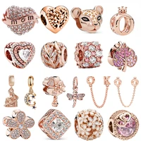 new rose gold family tree castle flower crown ok safety chain beads fit original pandora charm silver color bracelet diy jewelry
