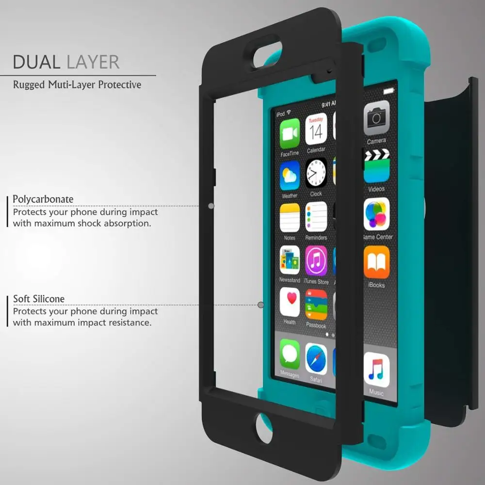 for iPod Touch 7/Touch 6 Case,High Impact Heavy Duty Shockproof Full-Body Protective Case with Dual Layer Hard PC+ Silicone