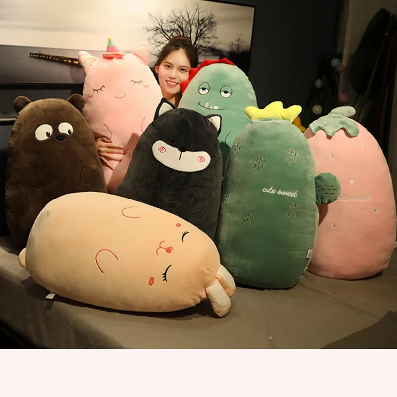 

2021 new 70CM cute oval animal pillow plush husky unicorn kawaii pillow cushion bed sleeping girl plush toy birthday gift