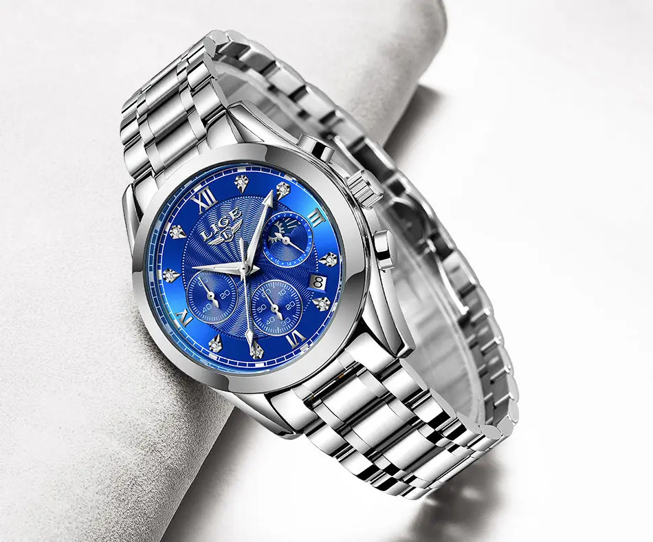 aço, pulseira de relógio feminino à prova d'água, 2021