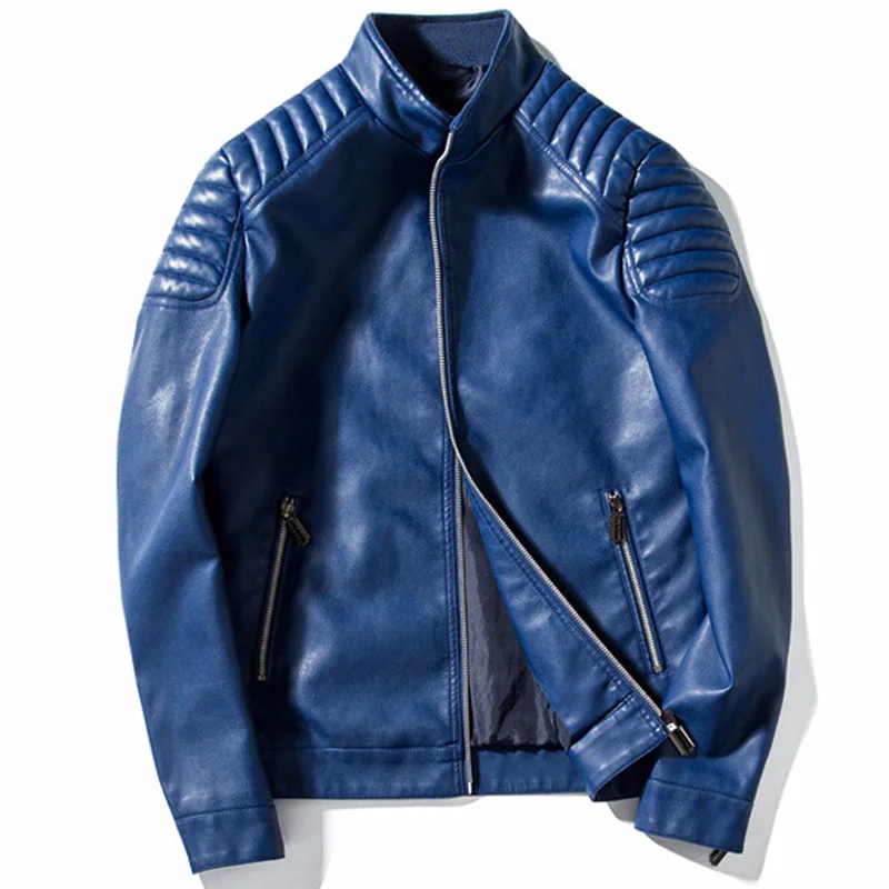 Воротник-стойка модная Облегающая бордовая красная кожаная куртка Мужская