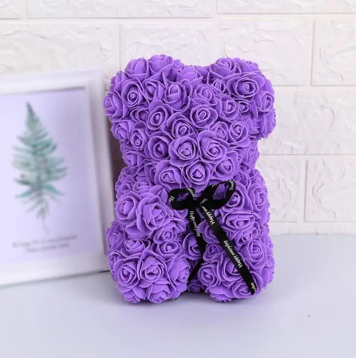 Purple Искусственные цветы 25 см Роза медведь девушка Юбилей Рождество День Святого Валентина подарок на день рождения для свадебной вечеринки - Цвет: Purple