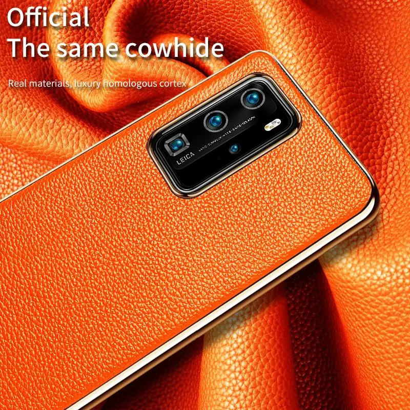 Оригинальный чехол для телефона из воловьей кожи huawei P40 Pro с золотым покрытием 360
