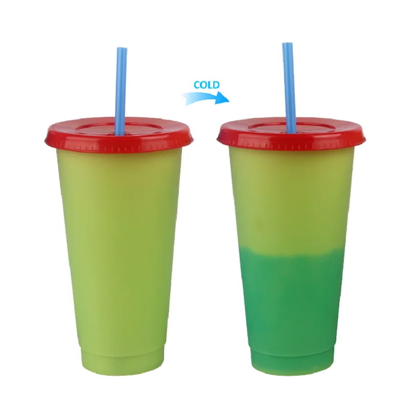 

Gift Set 710ml Color Changing Cups 24OZ 5 Reusable Cold Drink Cups with Lids and Straws cold drink Tumblers Party Cup for Adults