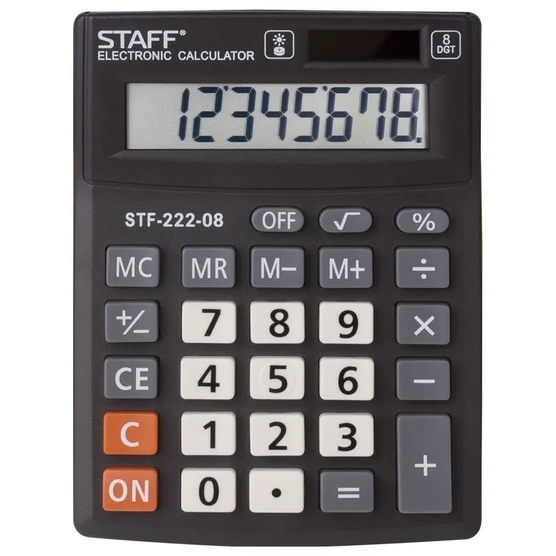 Калькулятор настольный STAFF PLUS STF-222 КОМПАКТНЫЙ (138x103 мм) 8 разрядов двойное питание