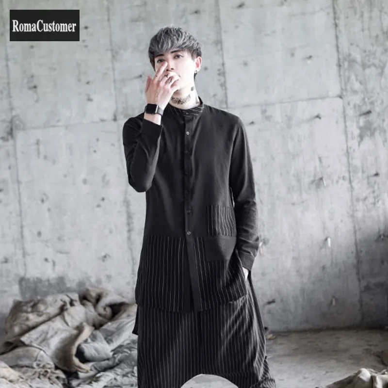 

Mens New Spliced Stripe Long Sleeve Shirt Youth Fashion Mixed Colors Loose Large Size Male Single Breasted Tops Casual Blouse