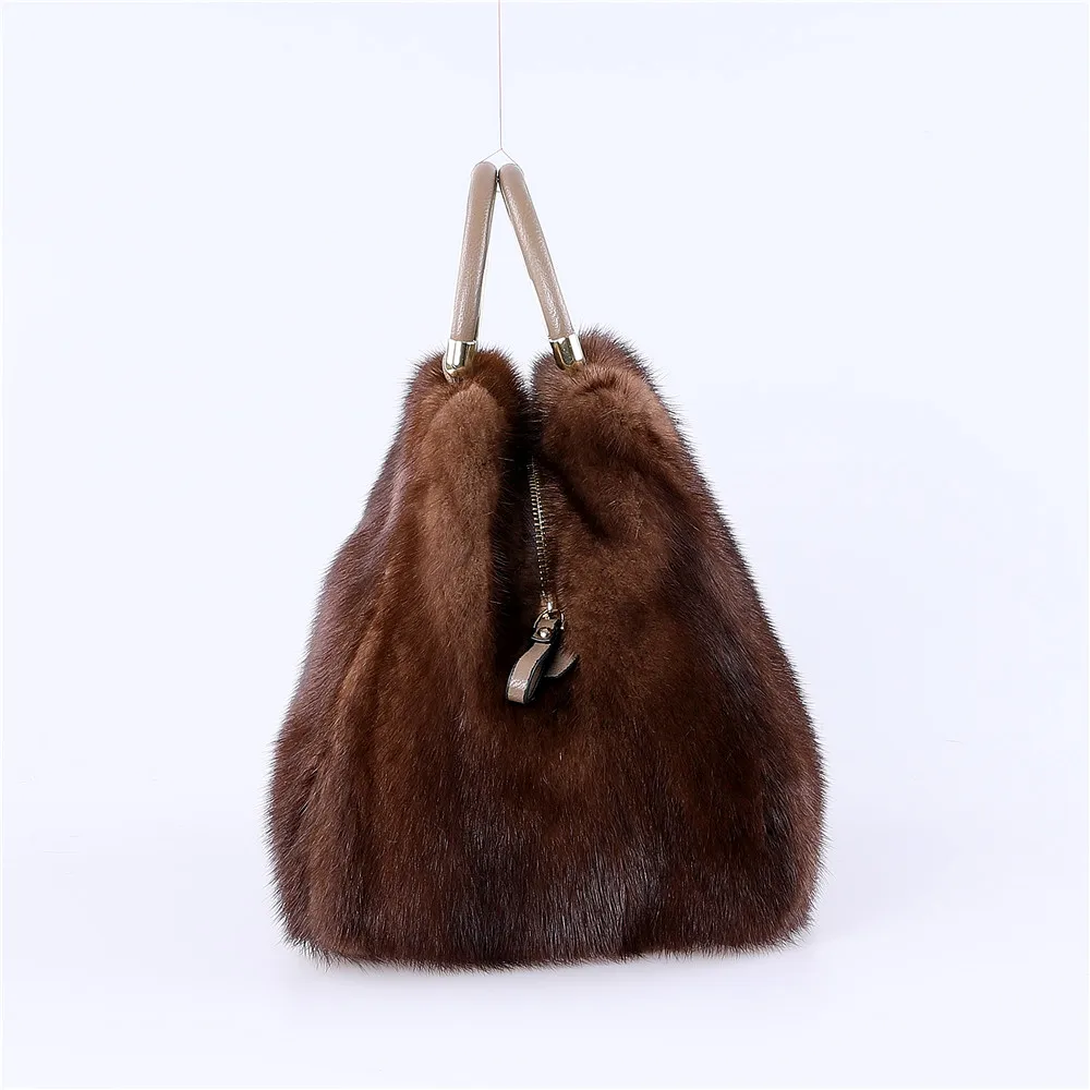 New Arrival Tote Women Handbag New Fashion Plush Bag Real Mink Fur Bag