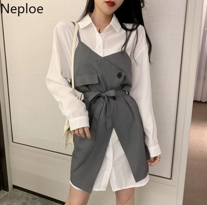 Женский костюм с платьем Neploe комплект из 2 предметов длинная белая рубашка +