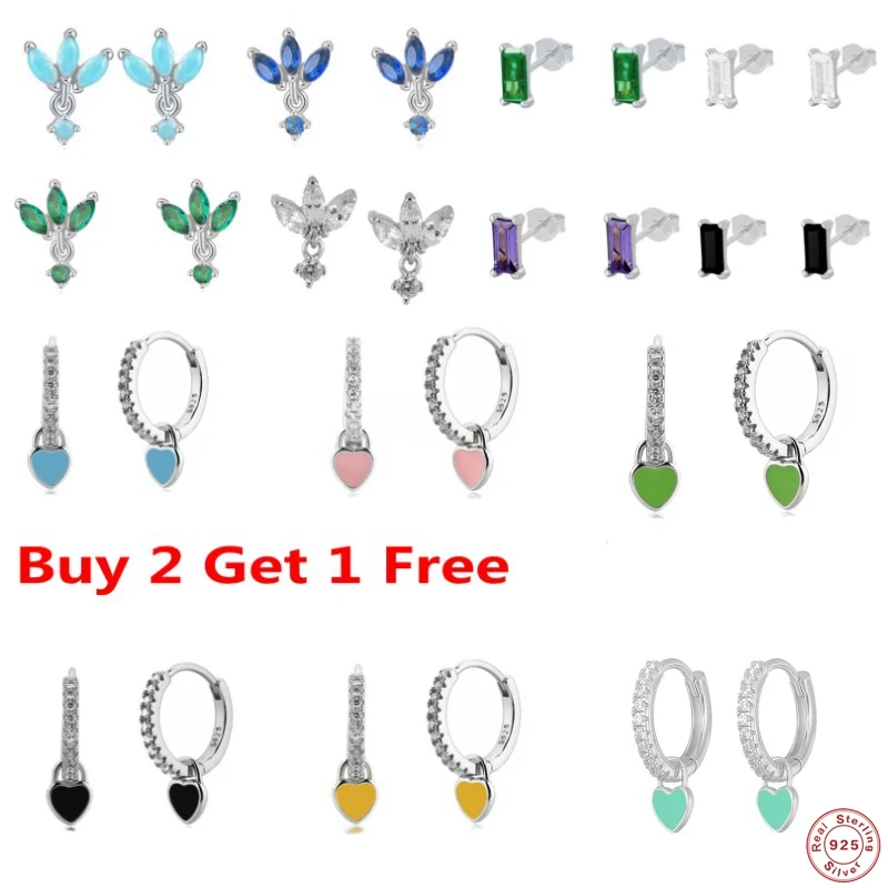 

925 стерлингового серебра Красочные Циркон пирсинг Huggies серебряные серьги для женщин и девочек Симпатичные Круглые из нержавеющей стали, сер...