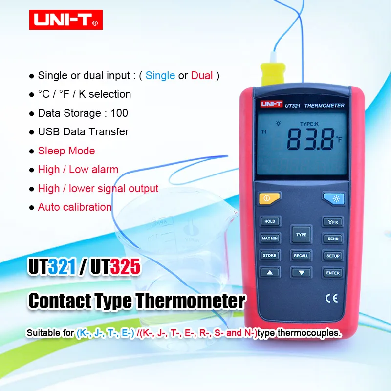 UNI T UT321 UT325 контактный Тип термометр пирометр промышленная температура 1CH/2CH