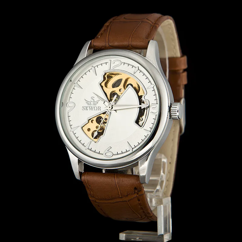 Мужские часы SEWOR модные механические в стиле стимпанк с кожаным ремешком