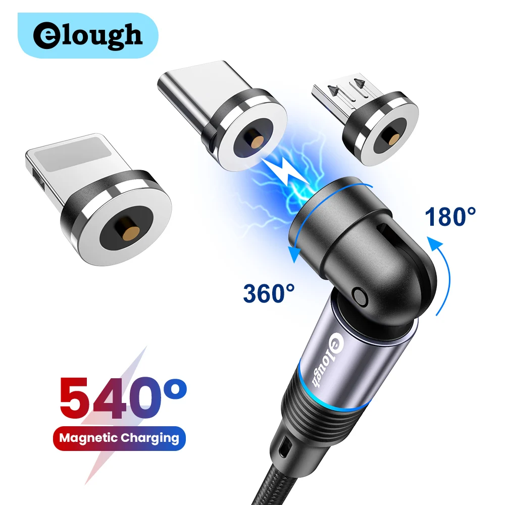 

Elough Magnetic Cable 540 Rotate Micro USB Type C Cable For iPhone Xiaomi Poco Roating Magnet Charger Fast Charging USB Cord