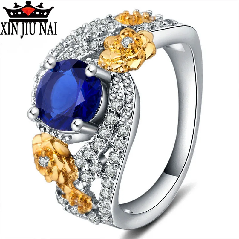 Royal Blue Rings Silver-Color Elegant Big Stone Ring with Paved cz Jewelry for Women Party and Wedding Desig sapphire ring | Украшения и