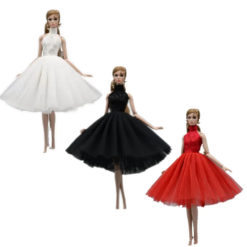 3 adet/grup yüksek boyun dantel bebek elbiseleri Barbie giysi prenses parti elbise bale dans elbise 1/6 BJD bebek aksesuarları oyuncaklar