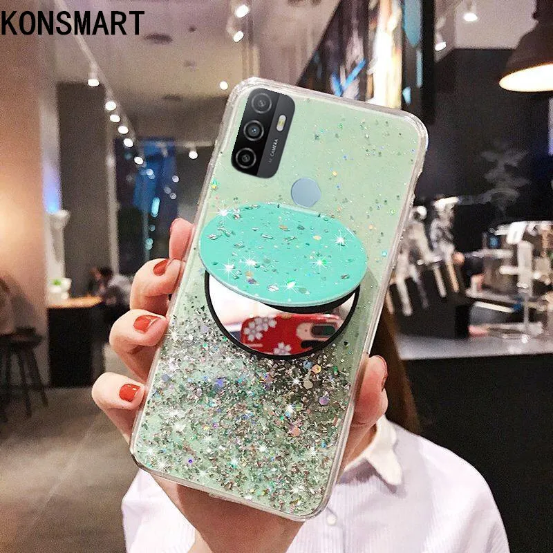 

KONSMART для OPPO A53 2020 чехол Модный зеркальный чехол-подставка для телефона A53 2020 силиконовый мягкий ТПУ блестящий прозрачный чехол-накладка со з...