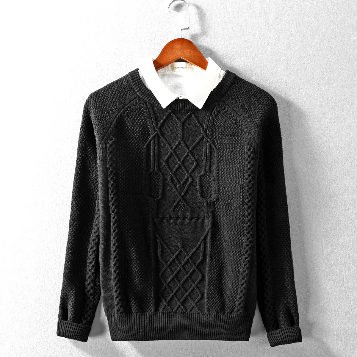 

2021 o-neck long sleeve pure cotton Twisted sweaters men khaki gray black men's fashion knitted pullovers autumn spring