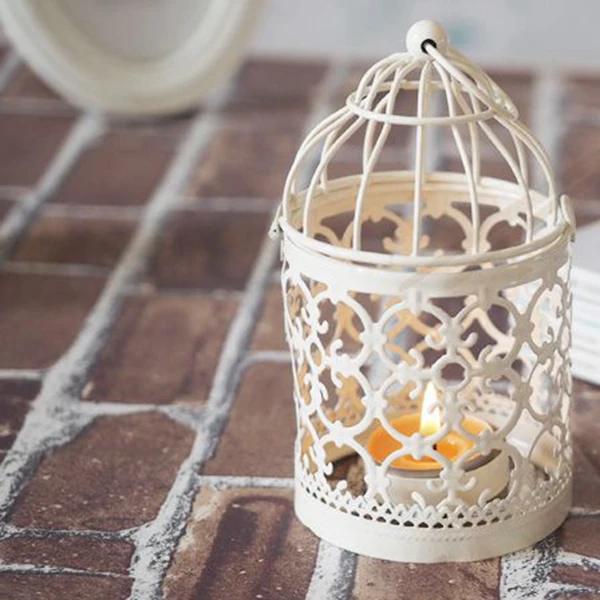 

6 Pcs Candle Tea Light Holders Metal Hanging Hollow Birdcage Lantern Vintage Decorative Centerpieces of Wedding Party