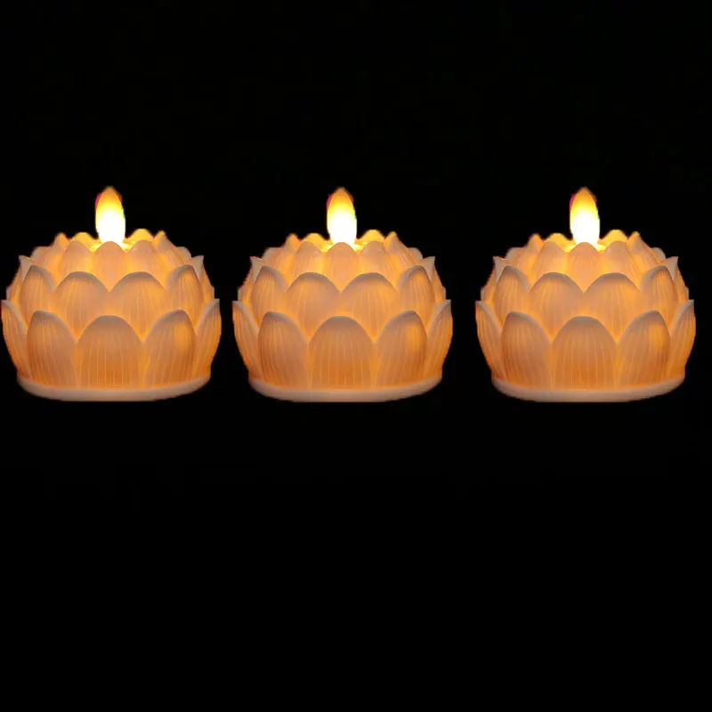 

Pack of 3 LED Lotus Candles,Battery Operated Flameless LED Church Flower Light For Wedding Religious Decoration
