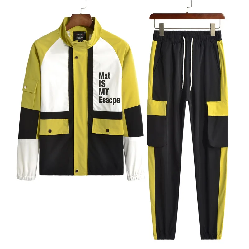 

Autumn and Winter New Stand Collar Jacket Two-piece Couple Student Class Suit Color Matching Loose Sports Leisure Suit Men