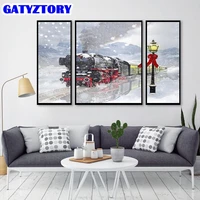 gatyztory 3pc paint by number train scenery drawing on canvas handpainted art gift pictures by number winter kits home decor