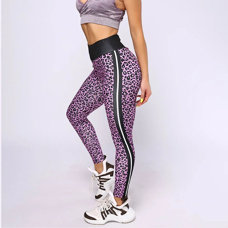 purple HIFOLK Leopard Leggings Women Sexy Skinny Trousers High Waist Push Up Fitness legging Female Activewear Pants Polyester Leggins - Цвет: purple