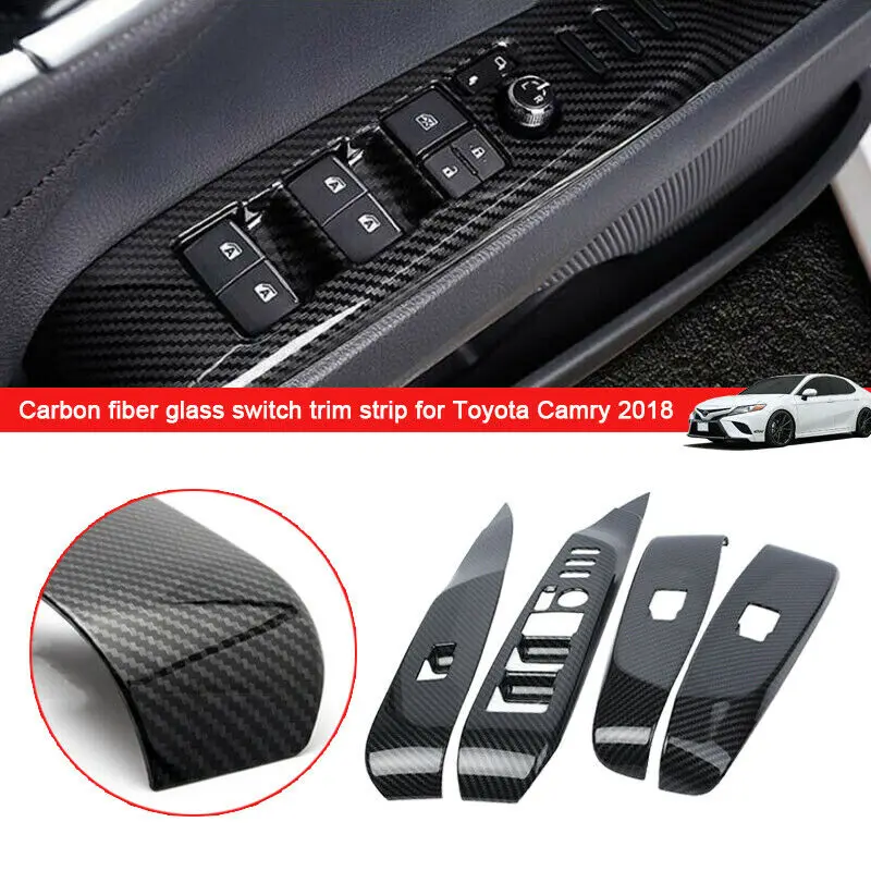 

4Pack Carbon Fiber ABS Interior Window Lift Switch Button Panel Trim For Toyota Camry 2018 2019 For Decoration
