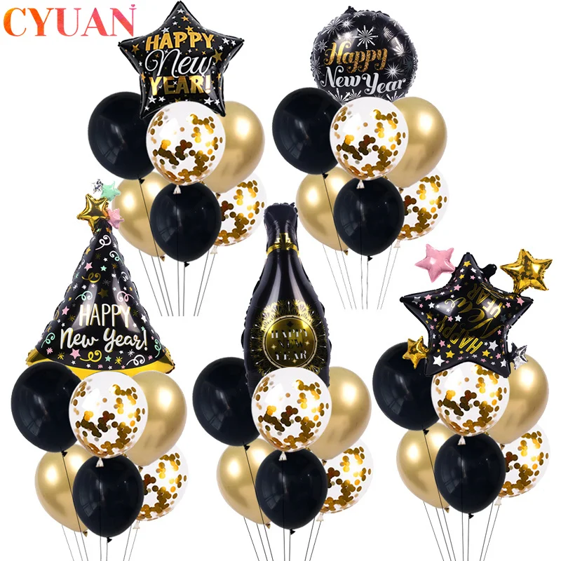 

16pcs New Year Eve Party Balloons Star Wine Bottle Foil Balloon Helium Globos Happy New Year Party Supplies Xmas Noel 2023