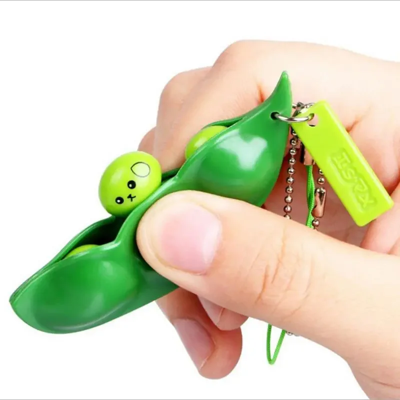 

New Creative Extrusion Pea Bean Soybean Edamame Stress Relieve Toy Keychain Cute Fun Key Chain Ring Paty Gift Bag Charms Trinket