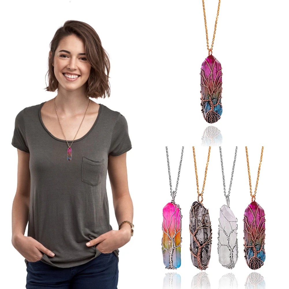 Прозрачная Радуга Кристалл Древо жизни чакра кулон бронзовая проволока