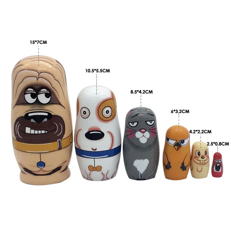 

6 Layers Hippo Dogs Hand-Painting Wooden Arts Nesting Dolls Russian Matryoshka Doll DIY Cartoon Toy Children Christmas Gifts