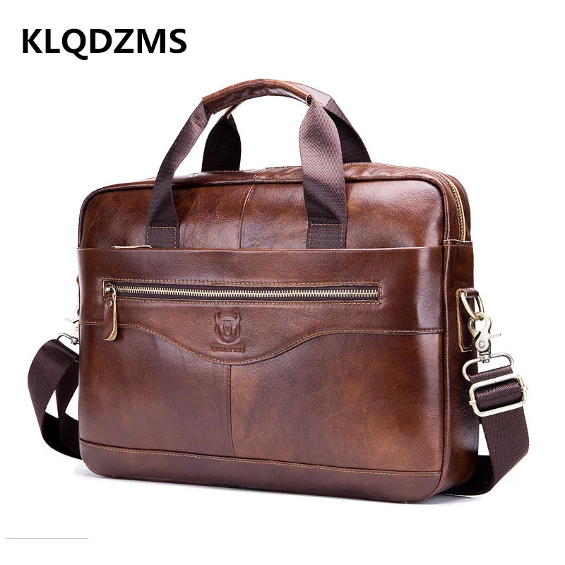 KLQDZMS Fashion Men's Briefcase Male Business Bag High Quality Genuine Leather Briefcase  Large Capacity Computer Backpack