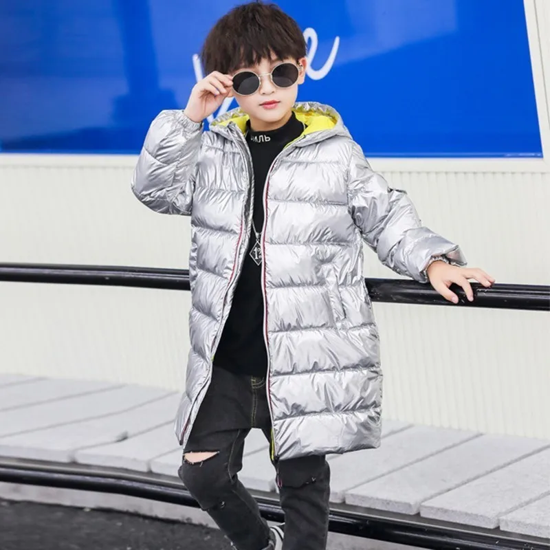 2019 детская зимняя куртка на утином пуху для мальчиков одежда девочек серебряная