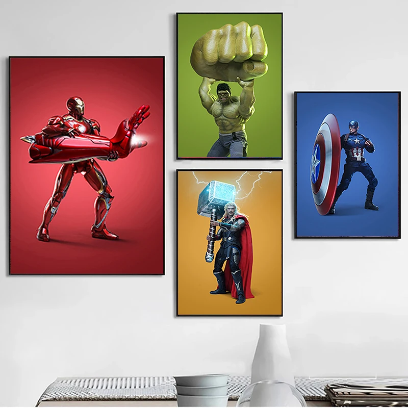 

Funny Captain America Marvel Avengers Big Weapon Hulk Iron Man Poster Print Superhero Canvas Painting Wall Art Picture Decor