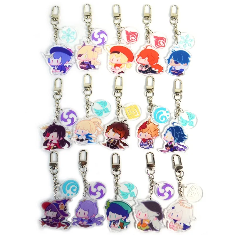 

Fashion Anime Genshin Impact Key Chain Zhongli Diluc Hu Tao Klee Keychain Base Acrylic Stands Keyring Gift For Fans Prop Gift