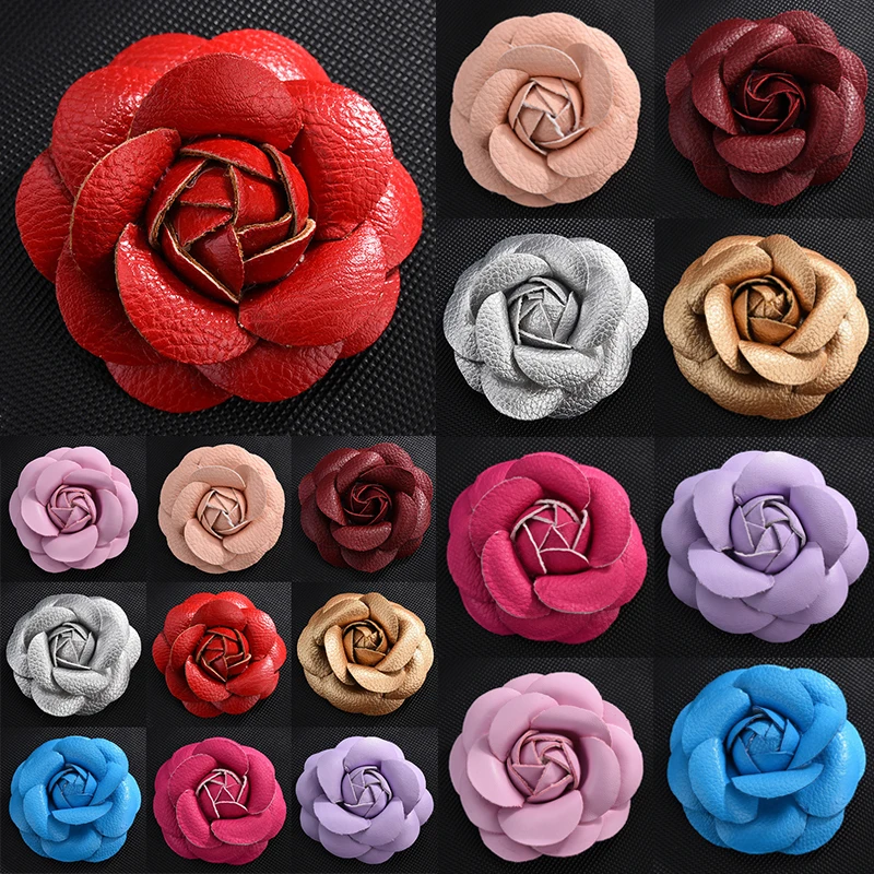 

Hot Leather Camellia Brooches For Women Elegant Big Flower Pins Scarf Buckle Fashion Jewelry Coat Accessories Brooch Delicate