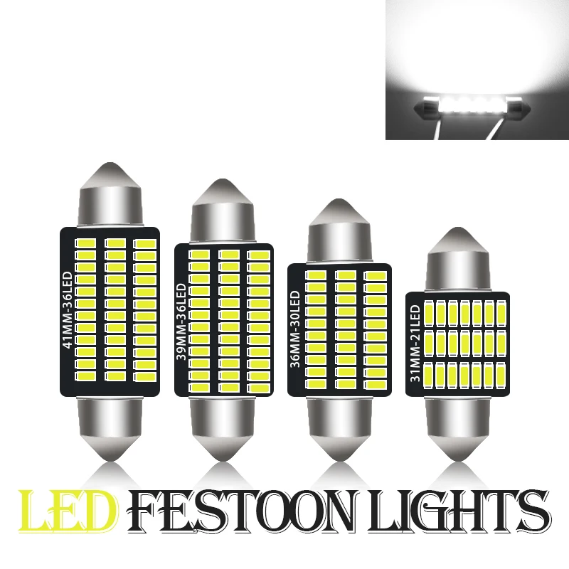 

2x Festoon 31mm 36mm 39mm 41mm C5W C10W LED Bulb Canbus No error Car Interior Reading LED Light License Plate Lamps 3014 SMD