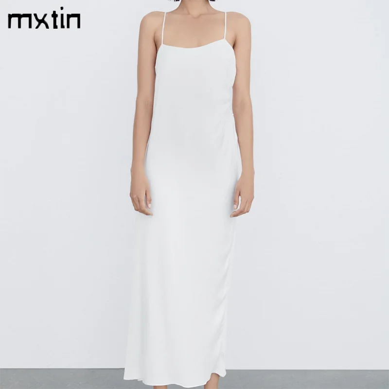 

Женское платье-миди MXTIN, однотонное ажурное винтажное вечернее платье с квадратным воротником, без рукавов, с открытой спиной, лето 2021