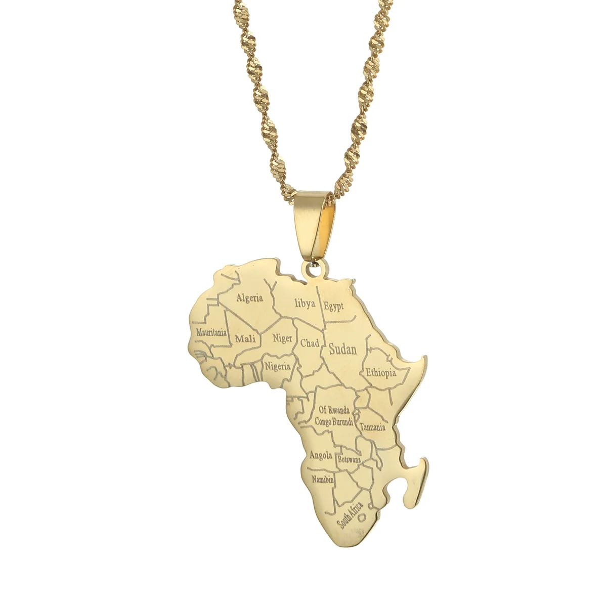Hip-hop Africa Map Pendant Necklace Country Mali Nigeria Congo Sudan Libya Ethiopia Egypt Souvenir Chain Charm Jewelry images - 6