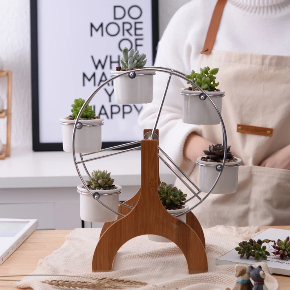 

Succulents Shelf Flower Pot Rack Ferris Wheel Plant Stand Ceramic Flowerpot Metal Ceramics Home Decoration Holder Display Stands
