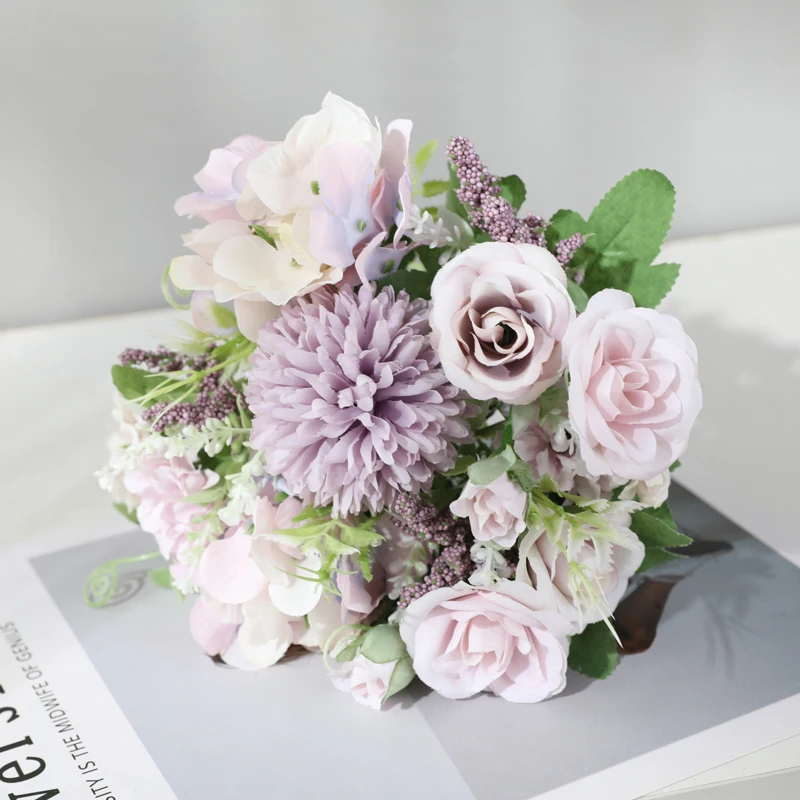 Light purple Luyue 7 голов, искусственный букет роз, для гостиной, настольный букет, украшение для дома, свадьбы, искусственный цветок, украшение для дома - Цвет: Light purple