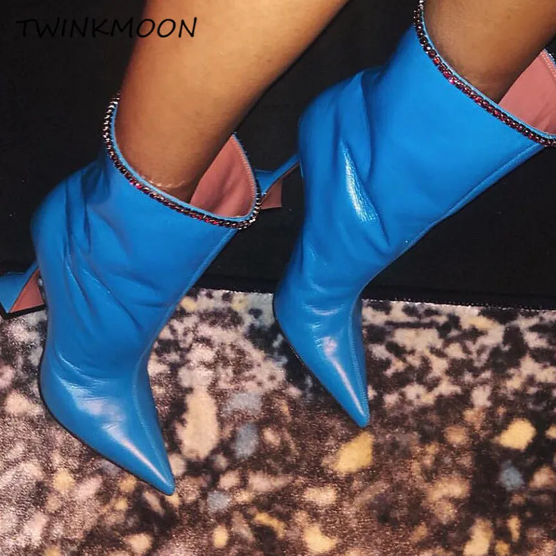 Чашка на высоком каблуке украшенные кристаллами ботильоны для Для женщин Стразы