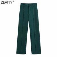 zevity 2021 women chic fashion side pockets straight pants office wear vintage high waist zipper fly female trousers mujer p1016