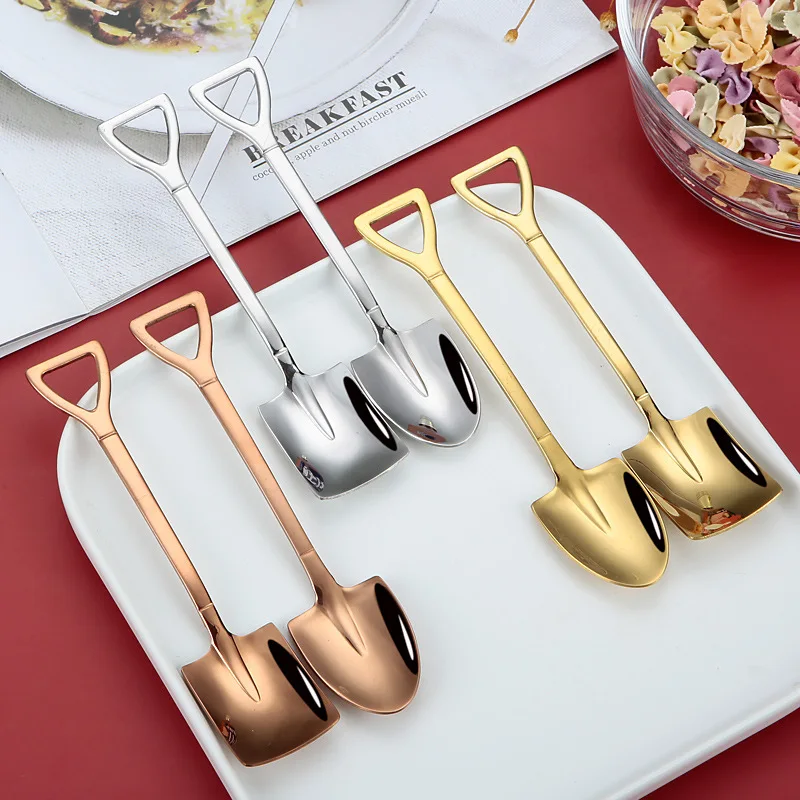 

304 creative retro shovel coffee spoon stainless steel dessert spoon watermelon spoon ice cream spoon tip shovel flat shovel