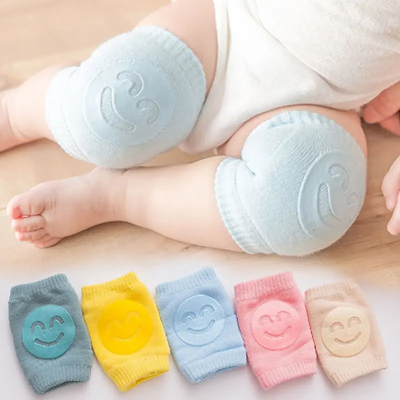 

2020 Summer Terry Baby Stockings Elbow Pad Toddler Crawling Knee Pad Baby Child Knee Pad Smiley Face KneePad Leg warmers