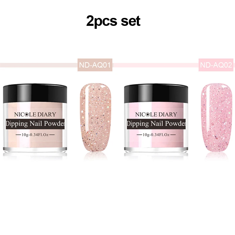 2pcs set 1 NICOLE DIARY 10 г Dip набор пудры для ногтей голографические блестки окунание порошок для ногтей сверкающий дизайн ногтей украшение без УФ лампы лечения - Цвет: 2pcs set 1