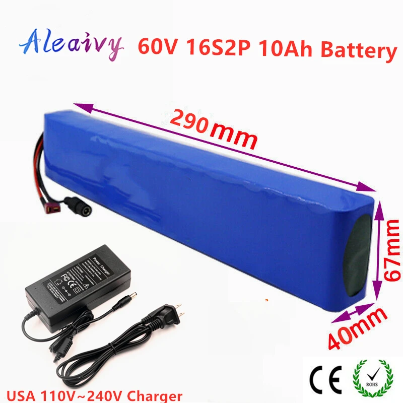

Литий-ионный аккумулятор 60 в 16S2P 12Ah 18650 67,2 в 10000 мАч для электровелосипеда, электровелосипеда, скутера с разъемом BMS 1000 Вт T + зарядным устройст...