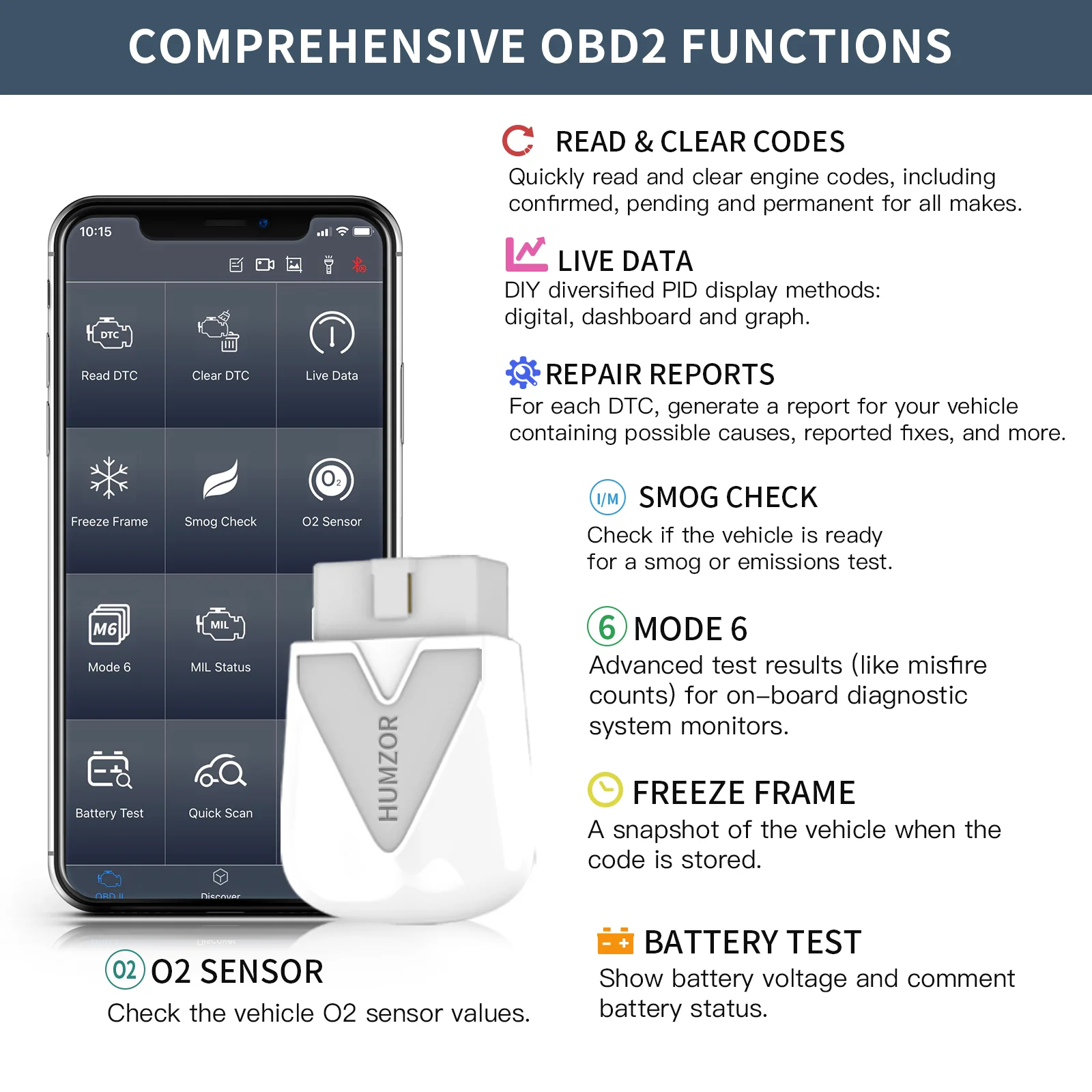 Humzor NexzScan Bluetooth OBD2 сканер автомобильный считыватель кодов диагностический