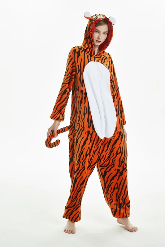 Пижама-кигуруми фланелевая для взрослых Новинка комбинезон с тигром мультяшное