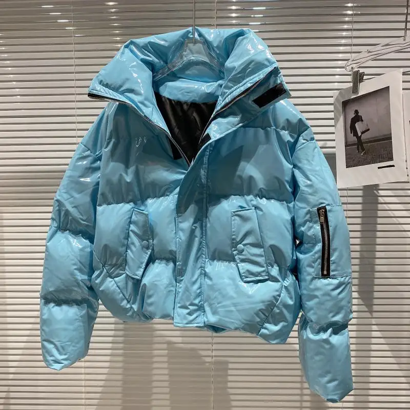 Новинка Зима 2021 нишевая цветная яркая лакированная хлопковая куртка на молнии с