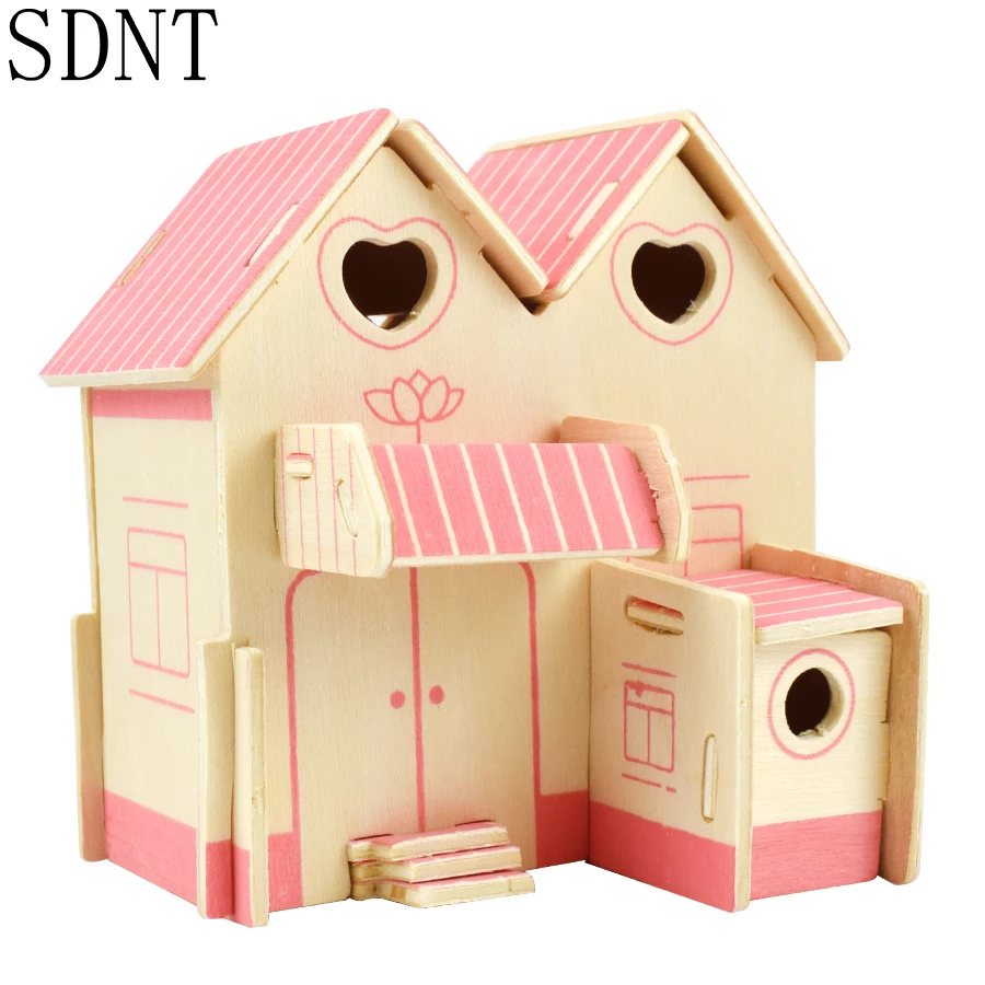 

Pink Cottage Puzzle for Kids Educational Toy Simulation Model 3d Wooden Puzzle Creative Toys for Children Brain Game Educational
